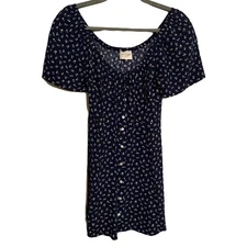 SEZANE Vika Navy Floral Print Button Front Cottage Mini Dress Size Small 36