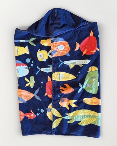 Pottery Barn Kids Beach Hooded Towel Funny Fish Navy 48” X 48”