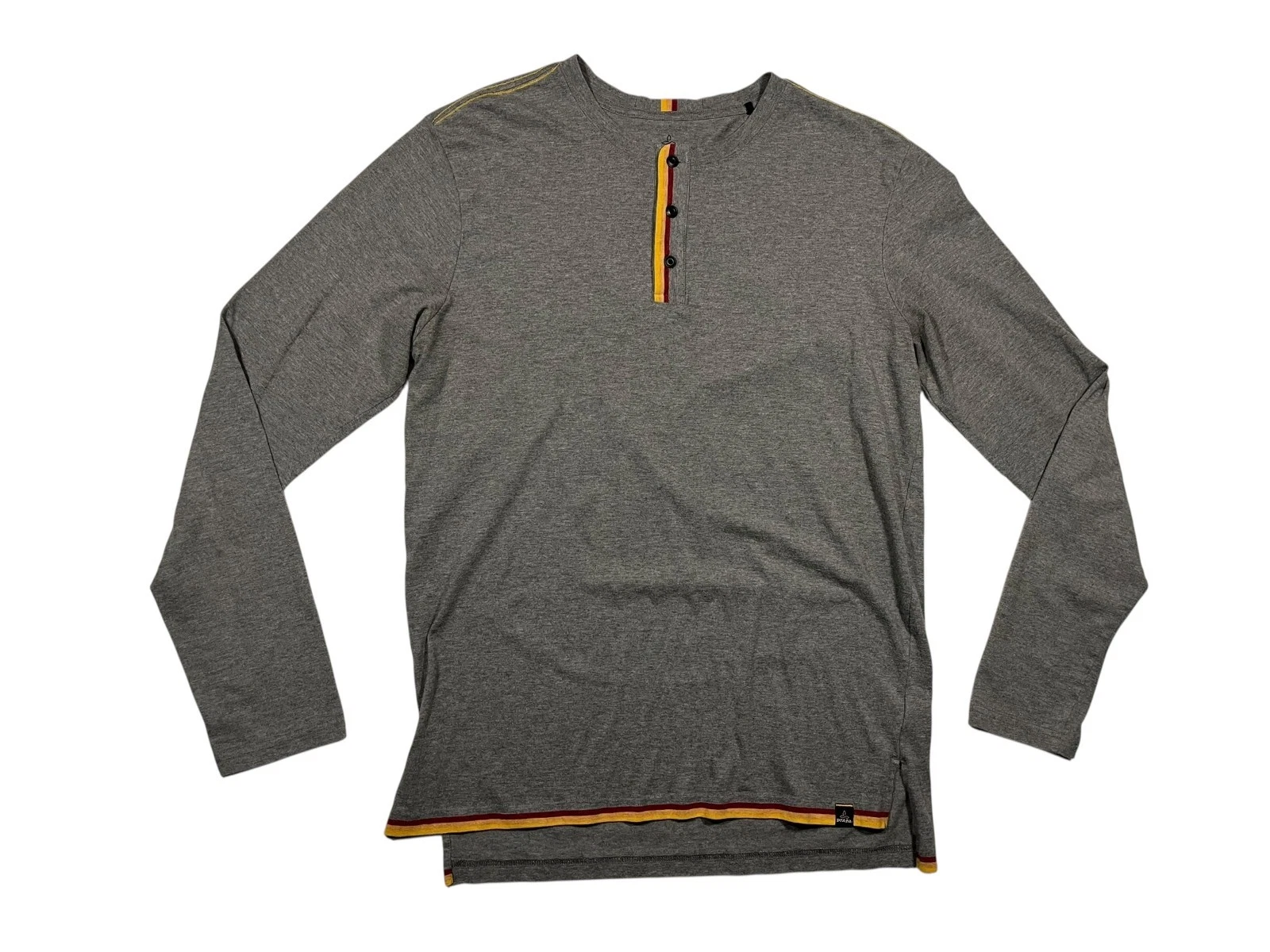 PRANA Gray Orange-Cotton-Blend HENLEY LONG SLEEVE SHIRT Pullover Hike Gym Men L