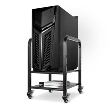 Computer Tower Stand, Height Adjustable PC Floor Stand 2-Tier Black Square Tube