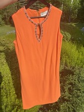 Vintage Shedlack Orange Midi Dress with Rhinestone Detail Like New 8 or 10