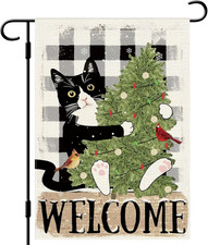 Winter Welcome Garden Tuxedo Cat Tree Flag 12 18 Inch Double Side Vertical Burla