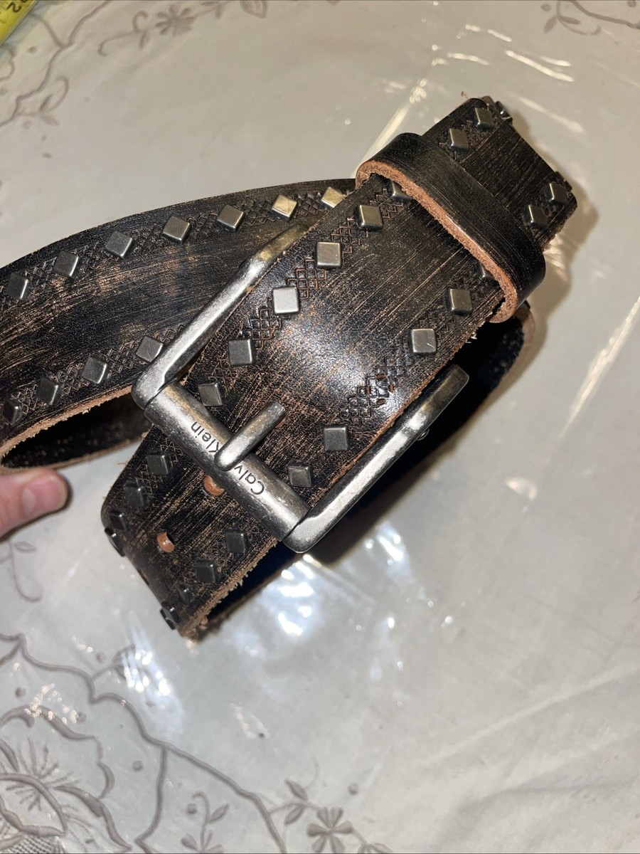 Calvin Klein Jeans Belt Black Leather Silver Studded Western Boho Retro VTG Calvin Klein belt black brown leather Silver studs  main image 3