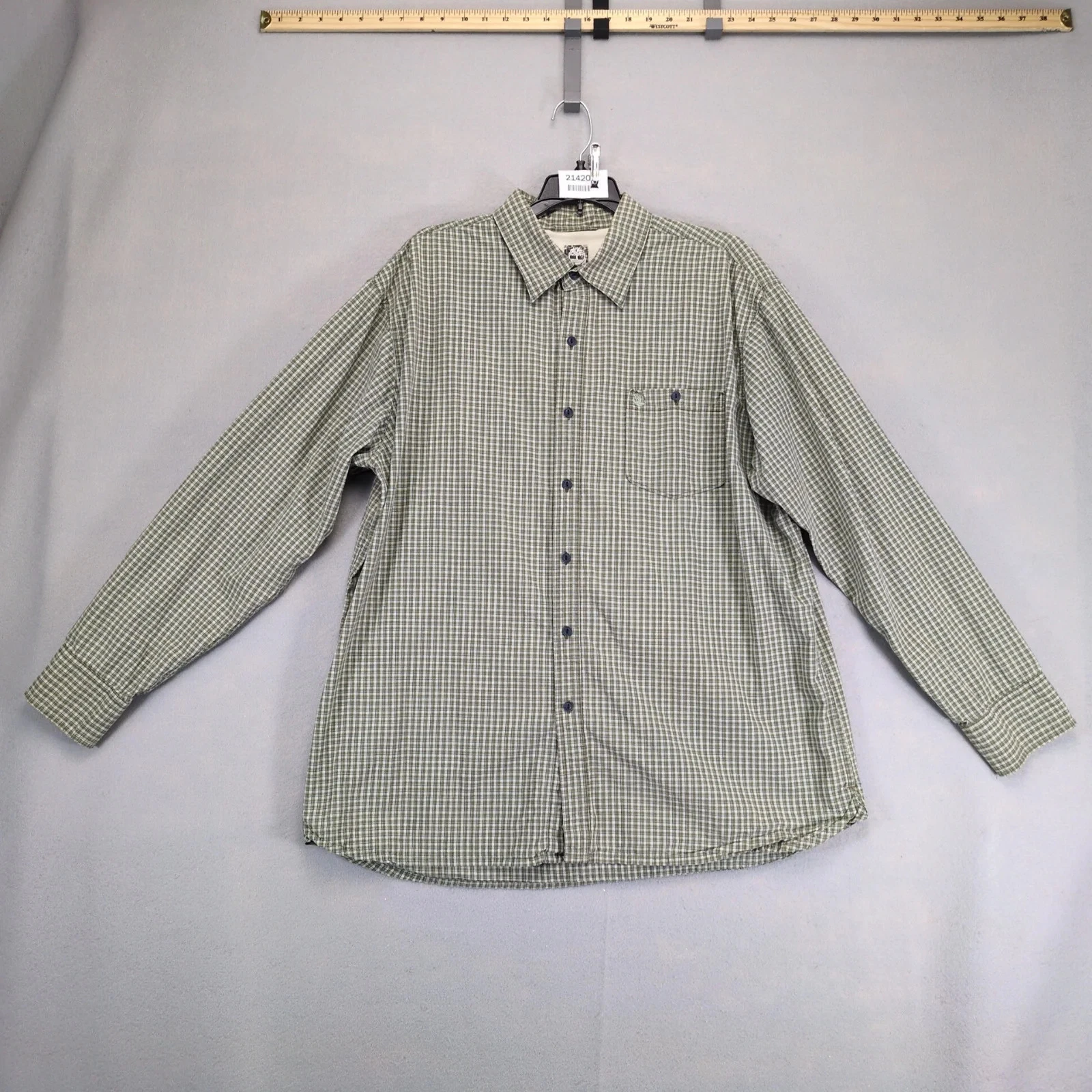 Timberland Brown Plaid Button Shirt Mens XL Cotton Long Sleeve Logo Gorpcore