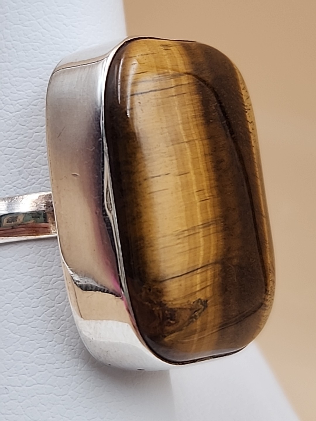 Sterling Silver Rectangular Tigers Eye Ring Size 9 - image 5