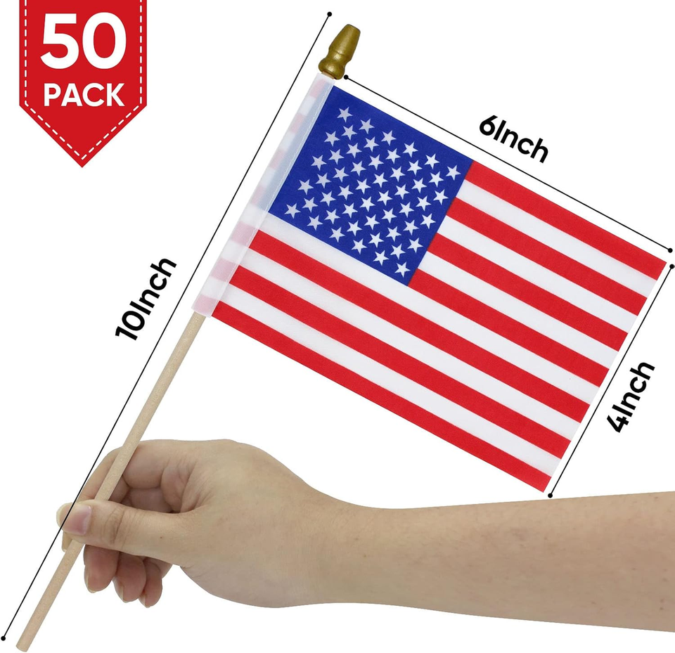 50 Pack Small American Flags on Stick 4x6 Inch Mini American Stick ...