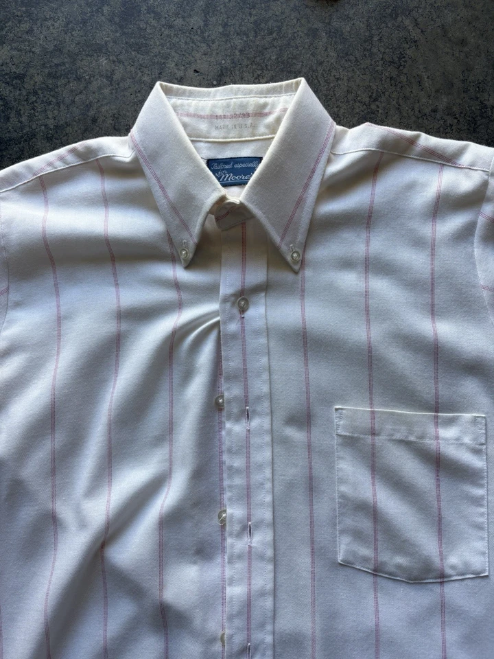 Camisa de vestir polo manga larga a rayas blanca y gris talla mediana 32 de colección años 70 para hombre Foto 4 de 4
