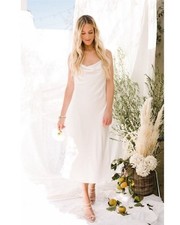 Show Me Your MuMu Verona Cowl Neck Slip Midi Dress in Ivory Luxe Satin Size M