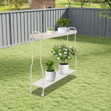 Modern Potted Plant Shelf Plant Stand 2 Tier Plant Stand White