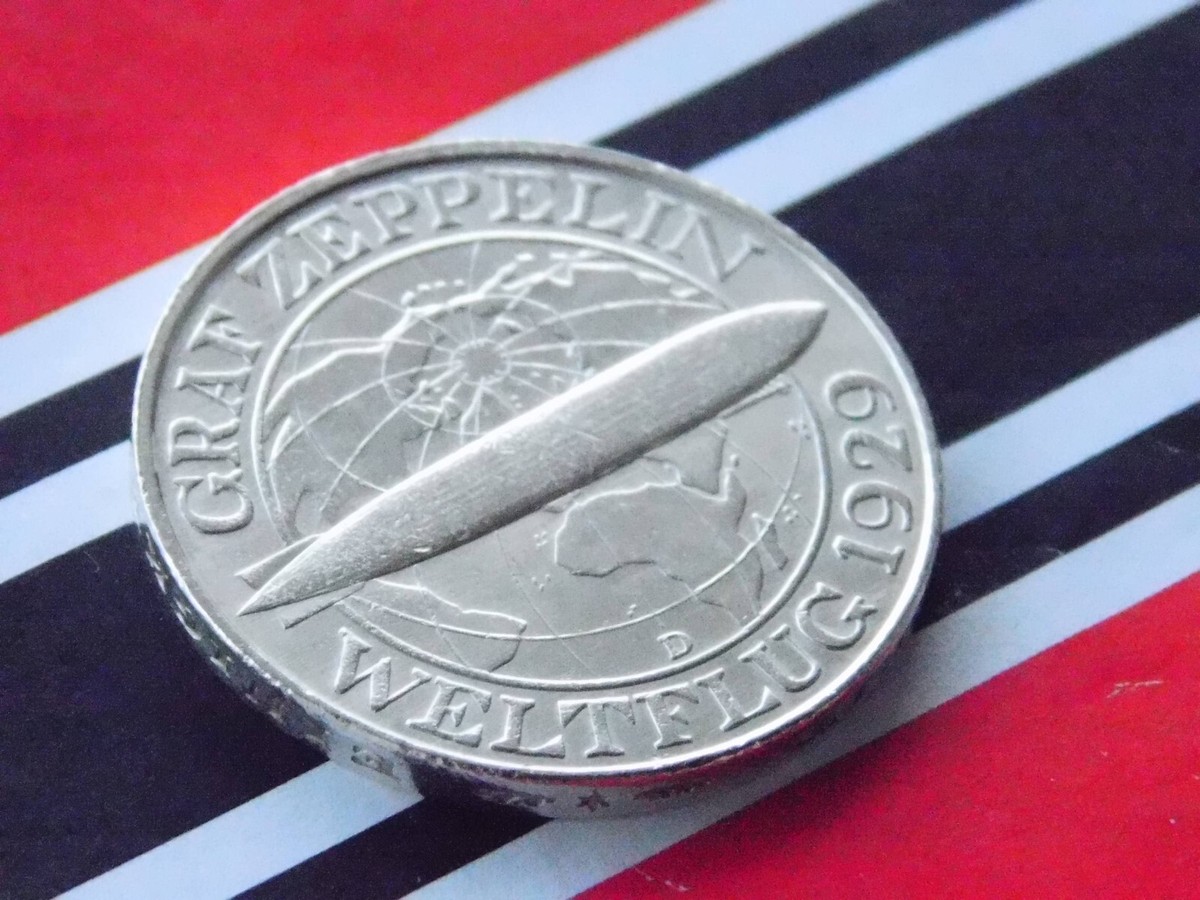 GERMAN 3 MARK REICHSMARK 1930 D Graf ZEPPELIN 1929 Silver Coin