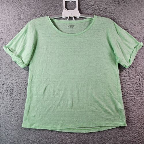 J Crew 100% Linen Tee Top Women Medium Short Sleeve Lemon Green