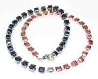 Halskette WüRfelkette Collier HäMatit Perlen Schwarz RosèGold WüRfel Silber 225D