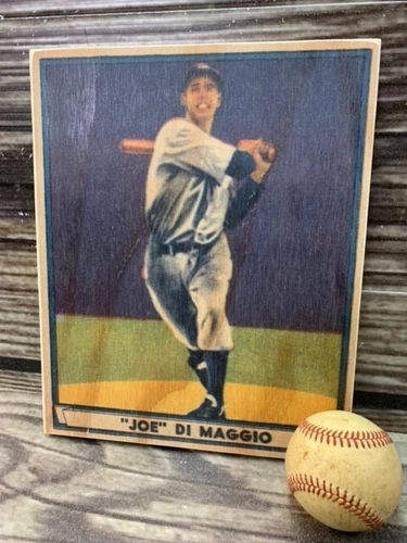 1941 Playball Joe DiMaggio Red Art Wood Baseball Card Sign Display - 10"x12"