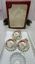 Set Of 3 Vintage, Visions By Holly Glass Santa Claus Christmas Holiday Ornaments