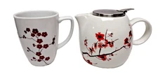 Beautiful Tea Forte Pugg 24oz Ceramic Cherry Blossom Teapot Infuser and Cup Set