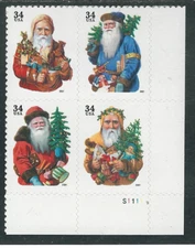 Scott #3537/40....34 Cent ...Santa Claus...Greetings...Plate Block 