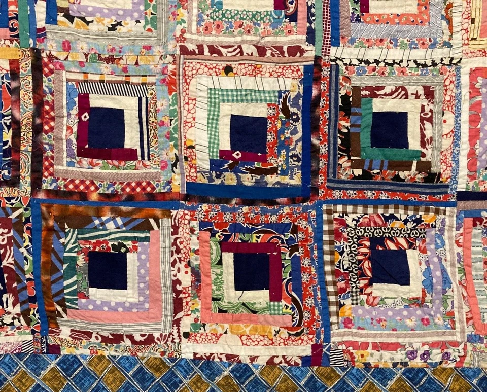 VINTAGE  QUILT  HAND- STITCHED 85 in X 64 in 30-40s Cotton Fabric basted only - Image 3 of 4