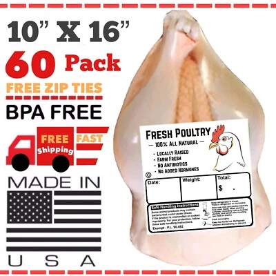 MICHIGAN QUALITY PRODUCTS MICHIGAN USA POULTRY SHRINK BAGS 10"X16" CHICKEN FOOD PROCESSING FREEZER SAVE MADE IN THE US