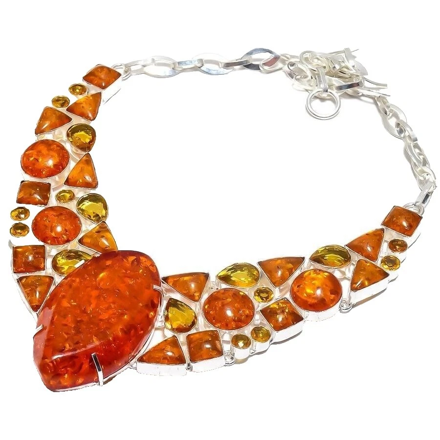 Amor Chapado En Plata ámbar Collares y colgantes De moda