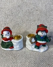 House of Lloyd Notes of Cheer 1992 Christmas Holiday Mice Candle Holders w/ Box