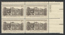 Vintage Unused US Postage Block 4 Cent Stamps WHEATLAND James Buchanan Home