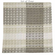 NEW DISHCLOTH SET of 4 Plaid Weathered Oak Taupe Tan Ivory 13"x13" Farm Country