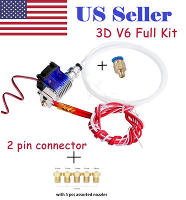 V6 J-head Hotend 1.75mm 0.4mm Extruder w/ 5PCs assorted Nozzle & 1m tubing