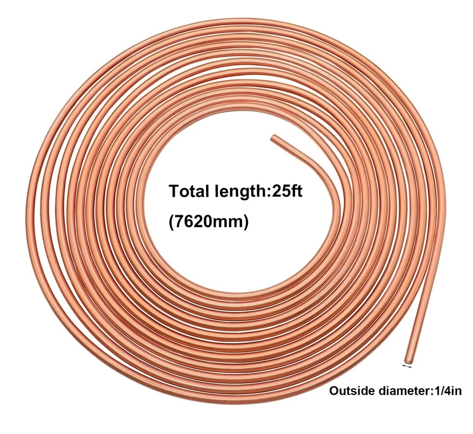 1 PC 25 ft. Kit de tubos de línea de freno de coche enchapado en cobre OD de 1/4" con 16 accesorios dorados Foto 2 de 4
