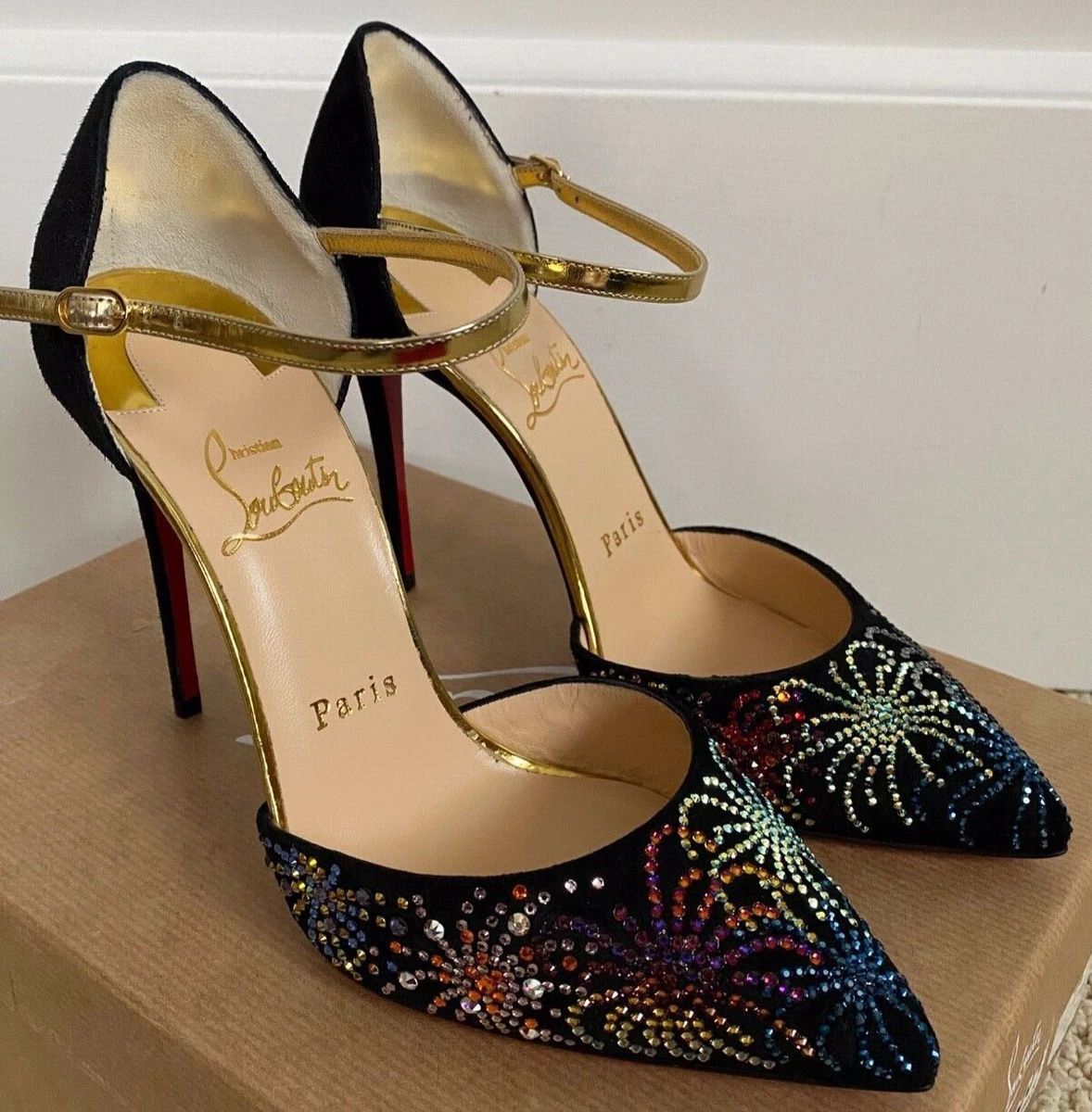 NIB Christian Louboutin Rivierina on Fire Crystal Firework Pointed Pump 36.5 6.5