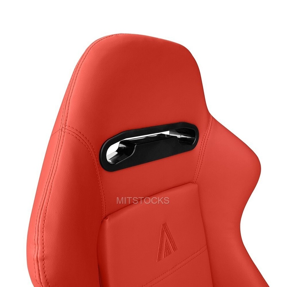 Pair Of Red PVC Leather Racing Seats – Reclinable With Sliders – Universal Fit For Chevrolet