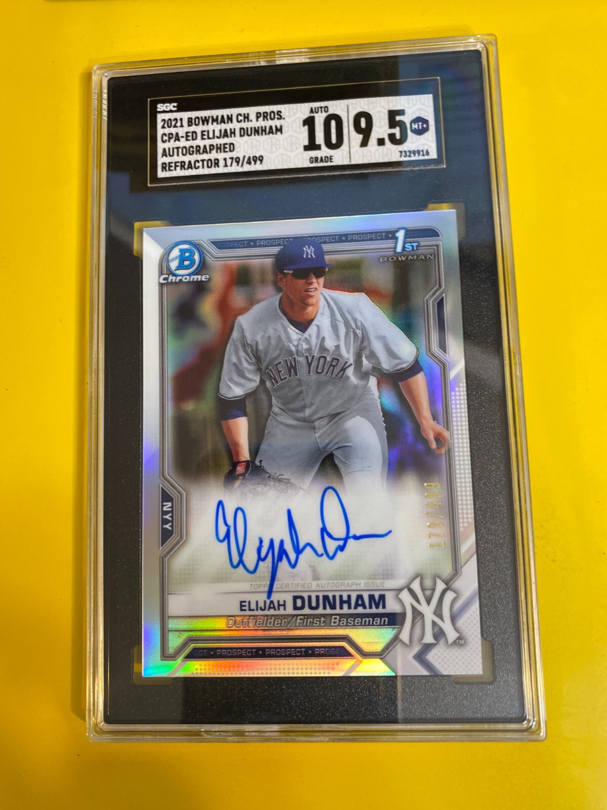 RS21429 2021 Bowman Chrome Auto Refractor YANKEES Elijah Dunham #/499 SGC 9.5