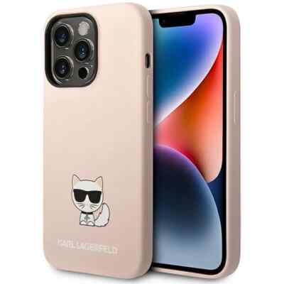 Genuine Karl Lagerfeld Choupette Head Silicone Case For iPhone 14 Pro Pink