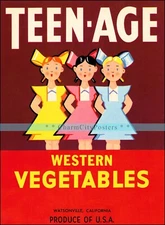 Teen-Age 1950s Vegetable Crate Label Retro Style Vintage Poster Print Wall Art