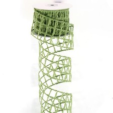 Lime Green Mesh Burlap Wired Ribbon 2.5" x 10 Yards Rustic Wrapping Ribbon Ne...