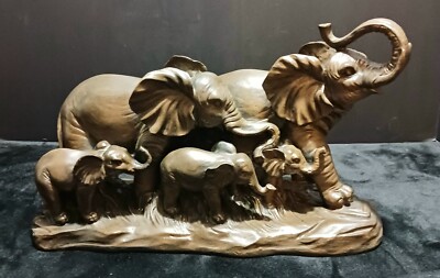 Elephant Sculpture Decoration 12'' Long 7'' High Herd Of 5 Elephants