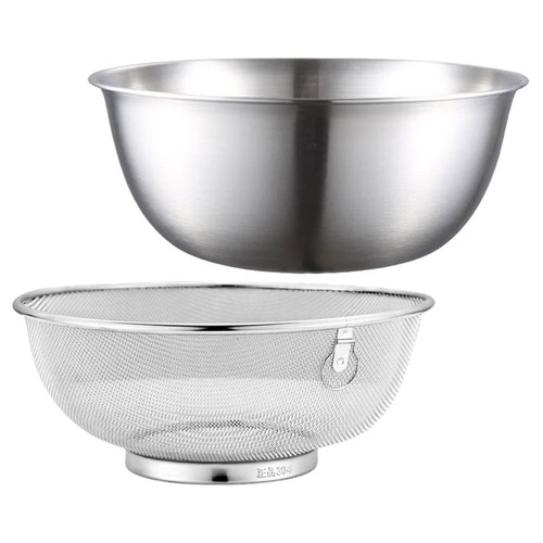 2pcs Stainless Steel Washing Basket Metal Basin Kitchen Strainer Colander Fruit - Picture 2 of 12