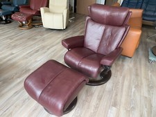 Stressless Medium Magic Recliner and Ottoman - Premium Royalin Amarone Leather