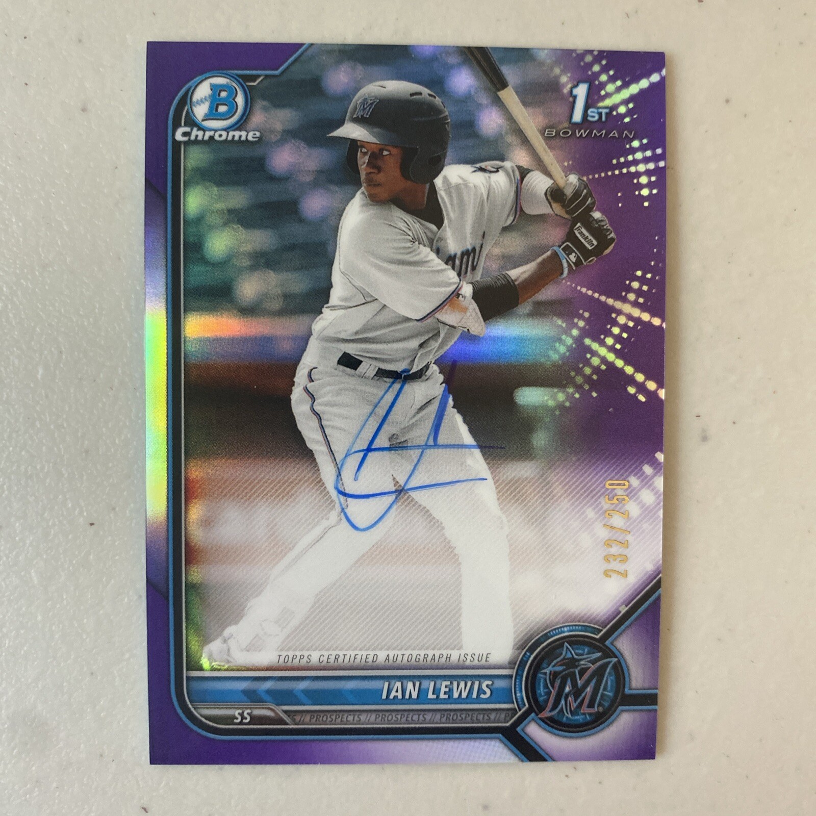 2022 Bowman Chrome Prospect Auto Purple Refractor 232/250 Ian Lewis #CPA-IL Auto