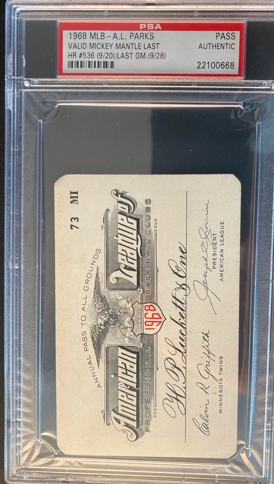 Mickey Mantle 1968 PSA Ticket Pass Last HR 536/Hit/GM/Season New York Yankees ⚾️ - Image 2 of 4