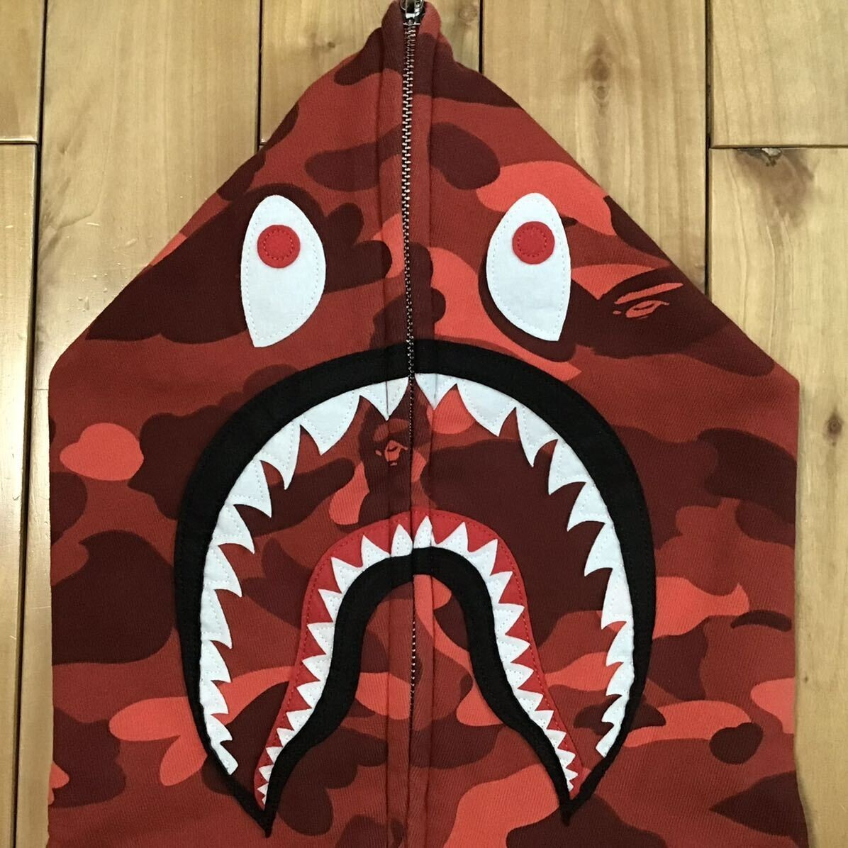 BAPE Shark full zip hoodie Red camo a bathing ape PONR Size