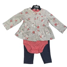 Carter's Baby Girl 3 Piece Set - Flowers Print - Size: 18m