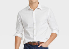 Goodfellow Mens Long Sleeve Button Shirt S 14 14.5 White Stretch Poplin NWT