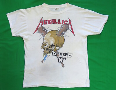 Metallica Vintage White T Shirt 1986 Master Of Puppets Tour