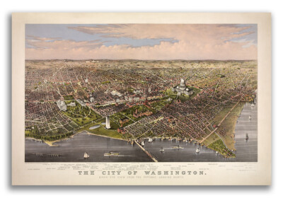 Washington DC 1880 Historic Panoramic Town Map - 16x24