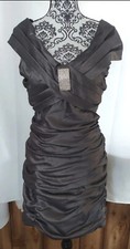 Davids Bridal Women"s BodyCon Off Shoulder Gray Rouched Jeweled Dress Size 10
