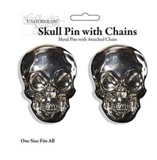 Chrome Skull Pins - Attached Chain - Medieval - Pirates - Costume Accessories