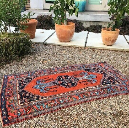 Antique Kurd Bidjar rug - a gem for MCM homes 77"x43" excellent silky wool