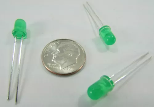 Lot 100 Kingbright 5MM Round Diffused Green LEDs, 20 MCD T-1-3/4 3VDC, L-53GD