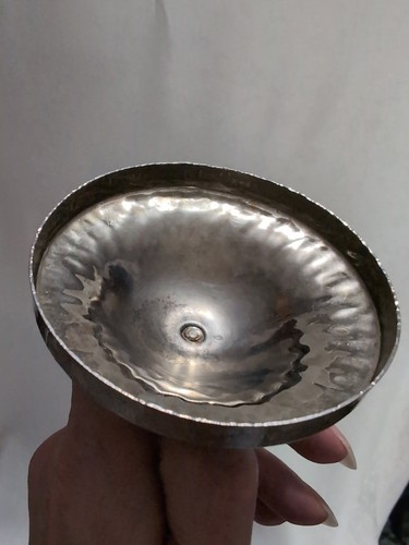 Vtg Chromed Hammered Tin Coffee Canister Cobalt Blue Plastic Insert Silver Spoon - 第 19/20 張圖片