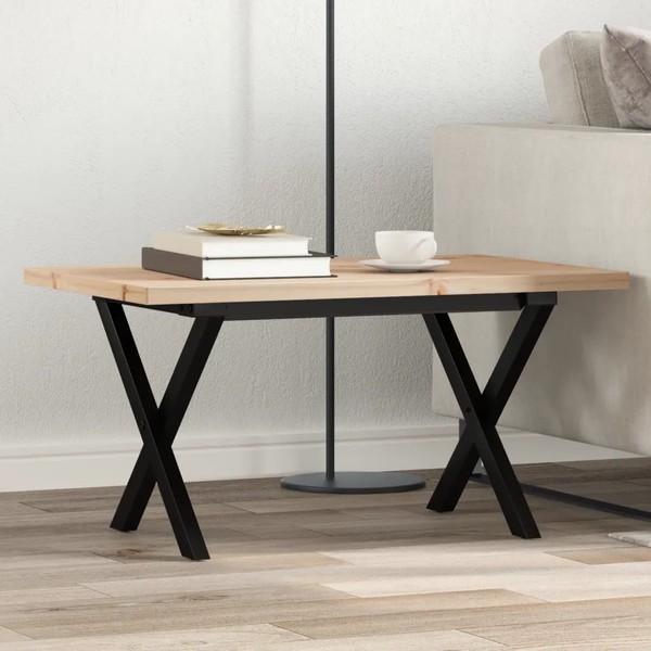 Wohnzimmer Couchtisch X-Gestell Kiefer Massivholz Stahl 80X50X40,5 Cm-image